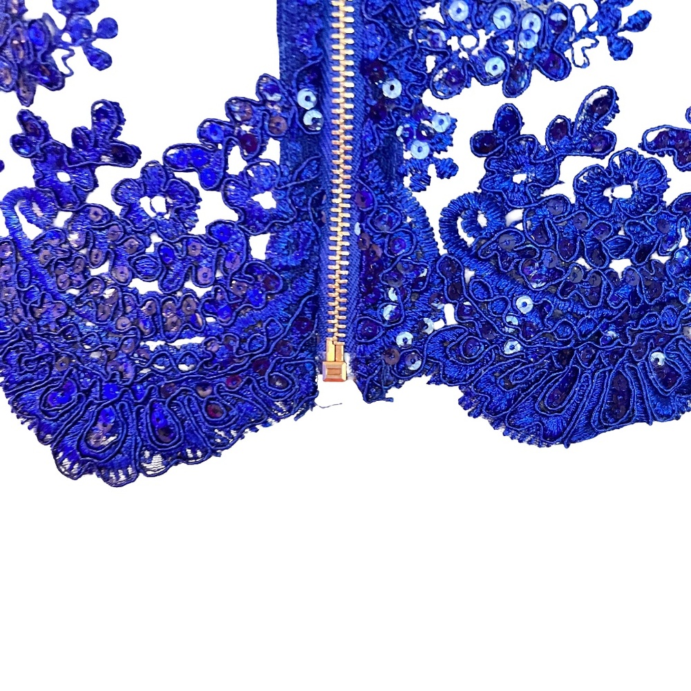 #A030   FT INC Royal Blue Lace Embroidered Sequin Sheer Top – Size XL – New - Picture 6 of 12